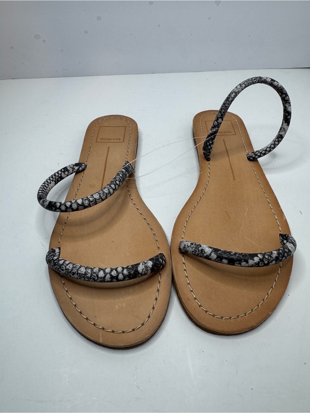 Dolce Vita Women's Snake-Print Strap Sandals in Black/Tan Size 8